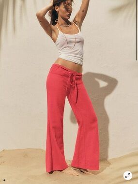 Wide Leg Drawstring Pants in Coral Pink